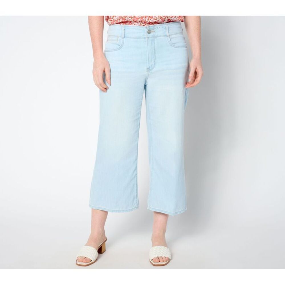 NYDJ Women's Plus Sz Pants 16W High Rise Brigitte Wide Leg Capri Blue